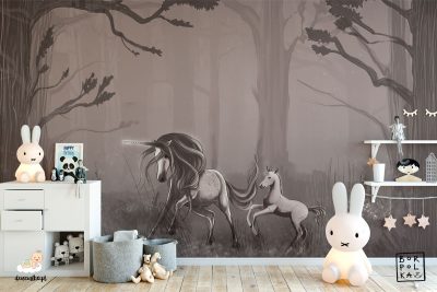 piękne jednorożce w tajemniczym lesie – fototapeta dla dzieci